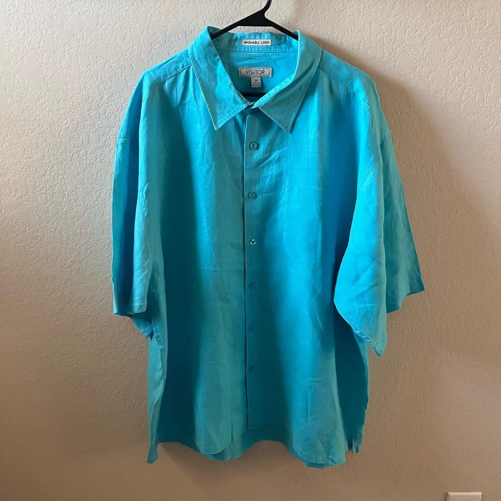 Visitor Men’s Linen Shirt | 3X | Blue | Short Sleeve | Big & Tall | Like New - Picture 1 of 4